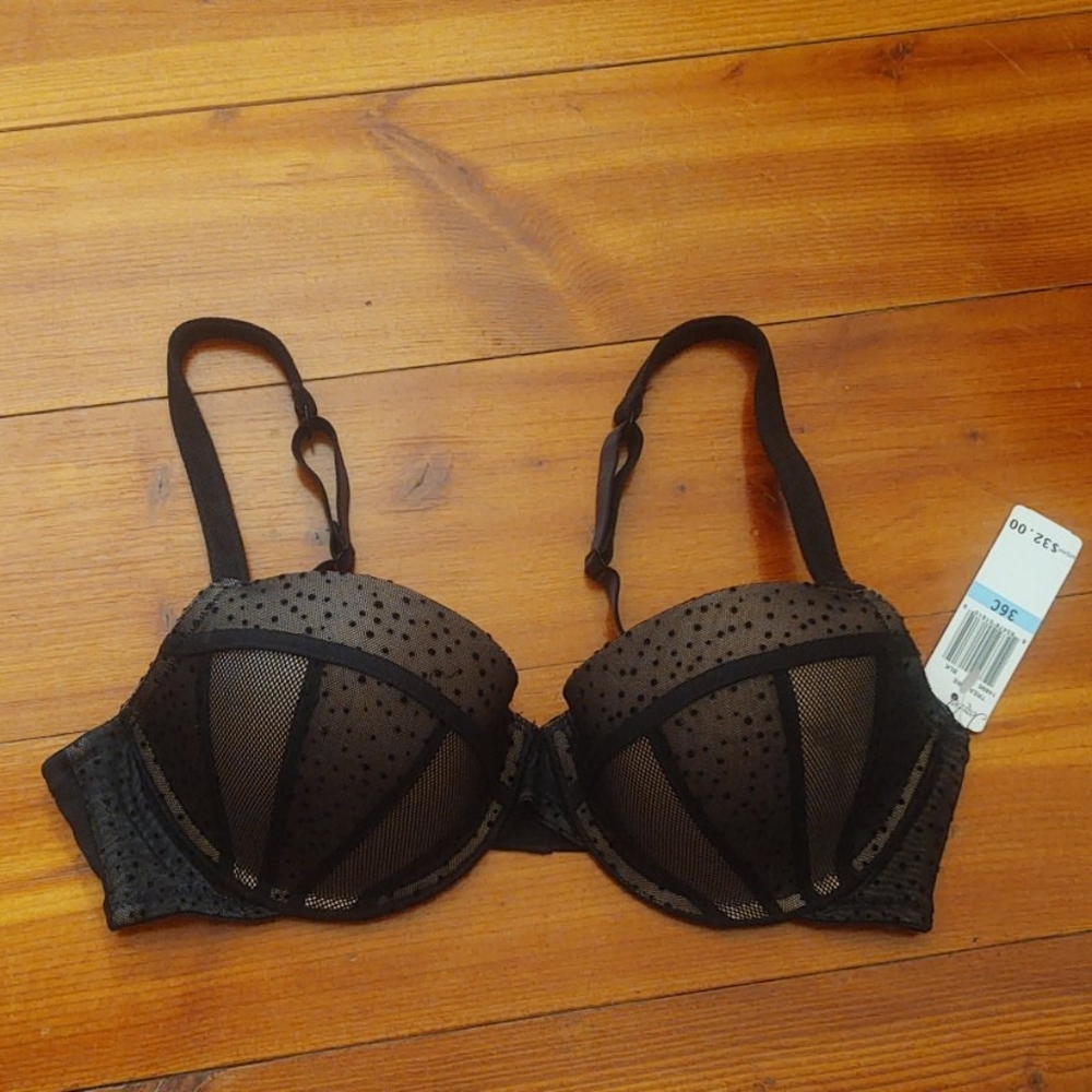 Jezebel pushup bra flocked velvet dots & mesh 36C